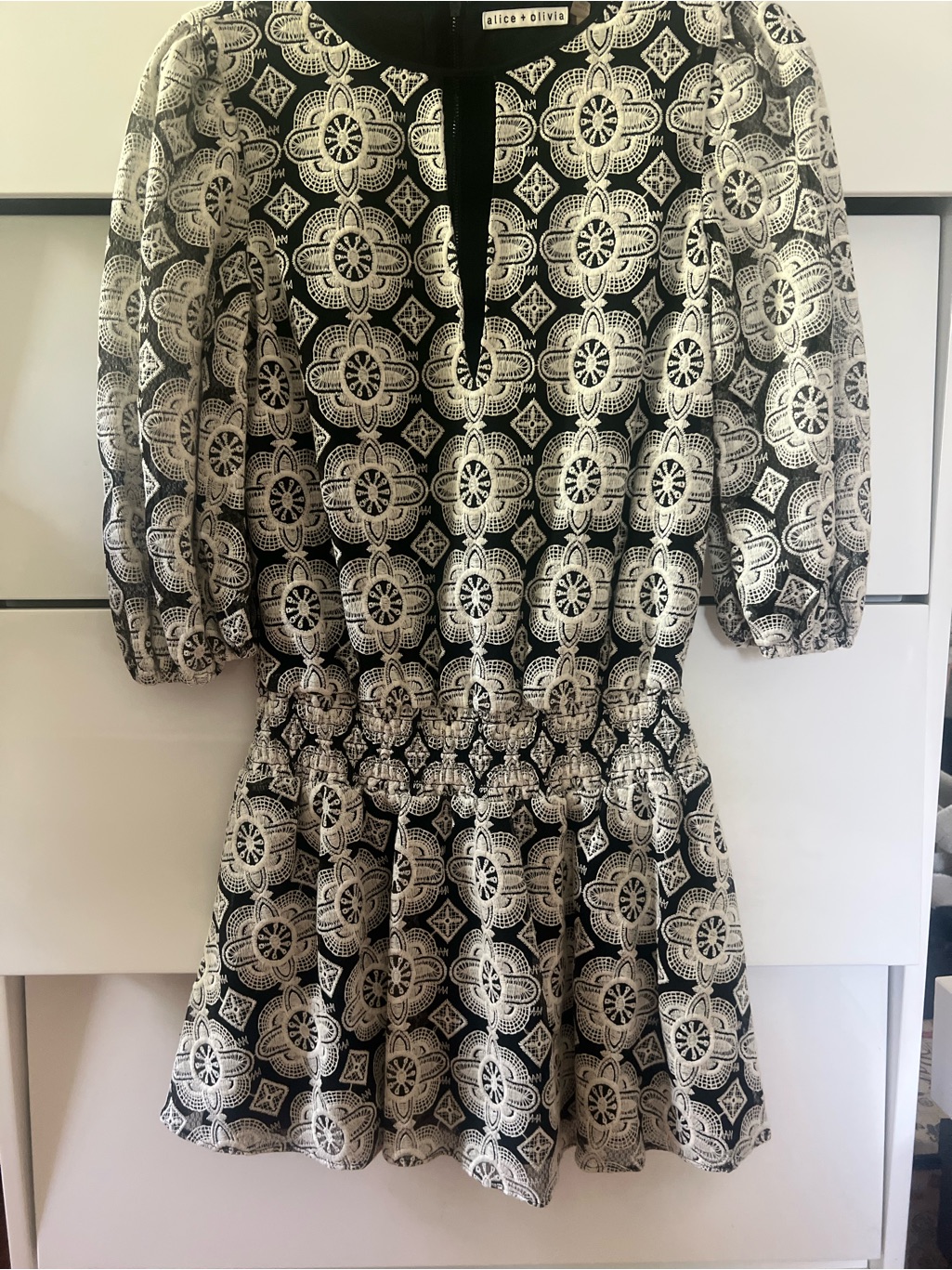 Alice + Olivia Black And White Lace-Style Mini Dress